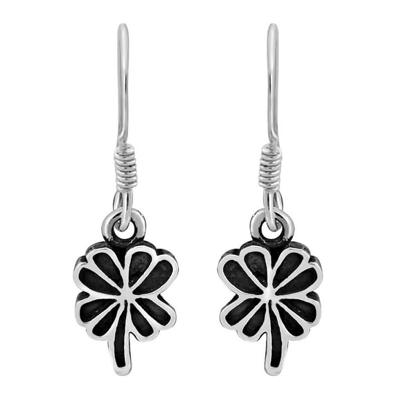Adorable and Lucky Four-Leaf Clover Sterling Silver Dangle Earrings