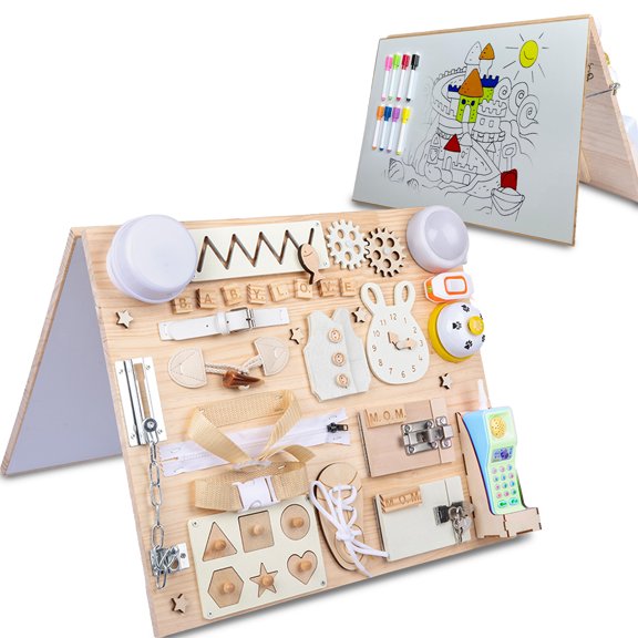 PEKE KIDS Tablero Montessori de Madera - Pizarrón y Plumones - Juguetes Montessori Niños de 1 a 4 años - Juguetes Sensoriales y Educativos - Juegos didacticos para niños - Juguetes de Madera PEKE KIDS MONTESSORI
