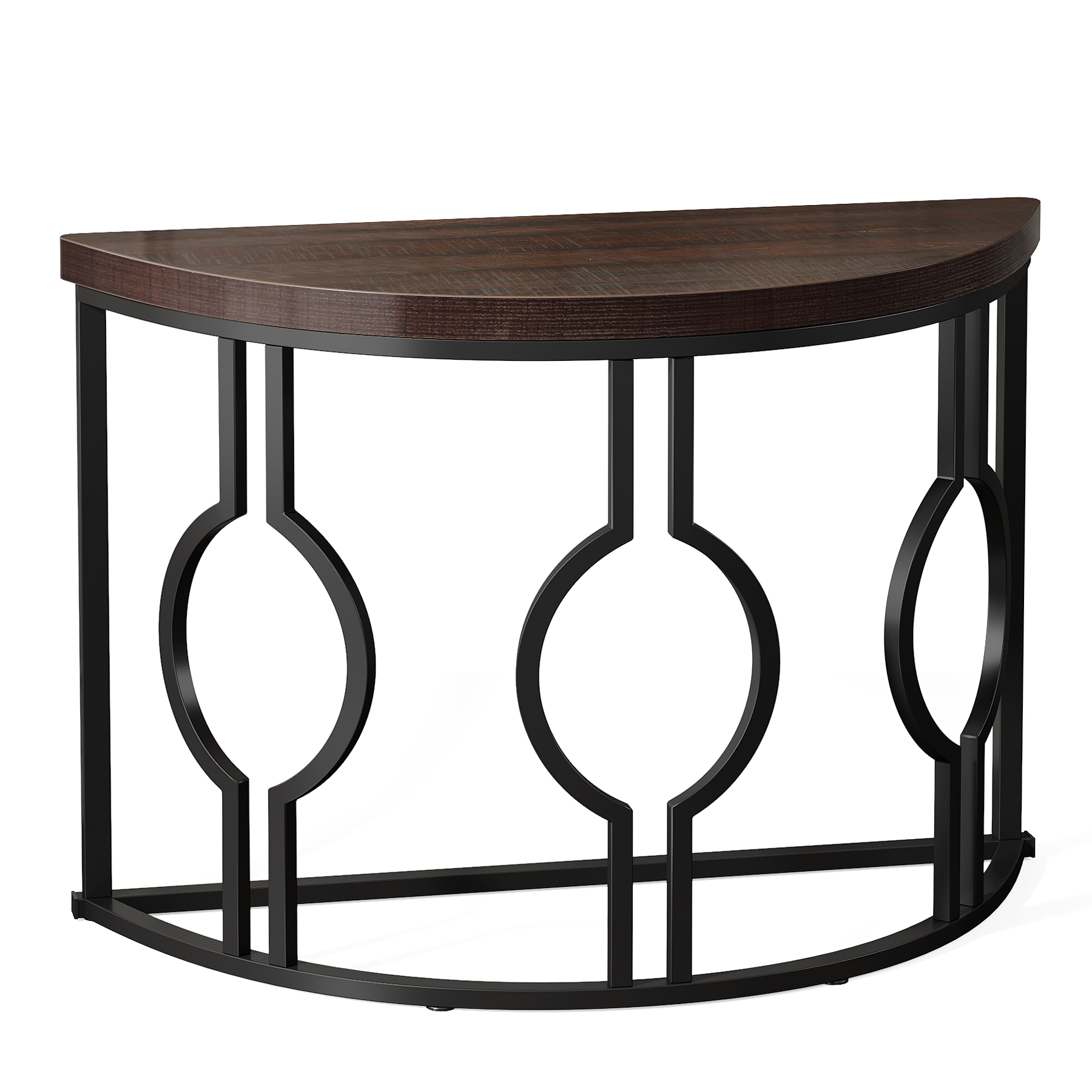 Fnova 43" Industrial Entryway Console Table, Half Moon Semi-Circle Sofa Table with Geometric Metal Base, Wood Accent Table for Living Room, Hallway, Foyer, Entrance, Easy Assembly