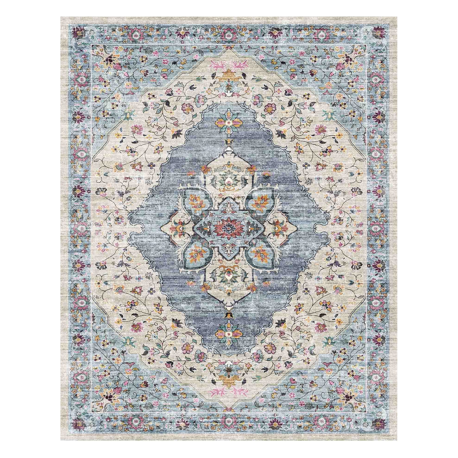 VUNATE 5'x7' Area Rugs for Living Room Washable Rugs Floral Vintage Area Rug Botanical Indoor Carpet Soft Rugs for Bedroom Office Dining Room Kitchen Accent Rug Contemporary Home Decor Blue