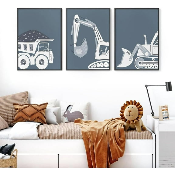 Construction Wall Art Toddler Truck Wall Decor Boy Tractor Vehicles Painting Picture Large Canvas Wall Art Prints for Living Room Nursery Car Bedroom Decor Kids Room Decor 12"X16" Unframed