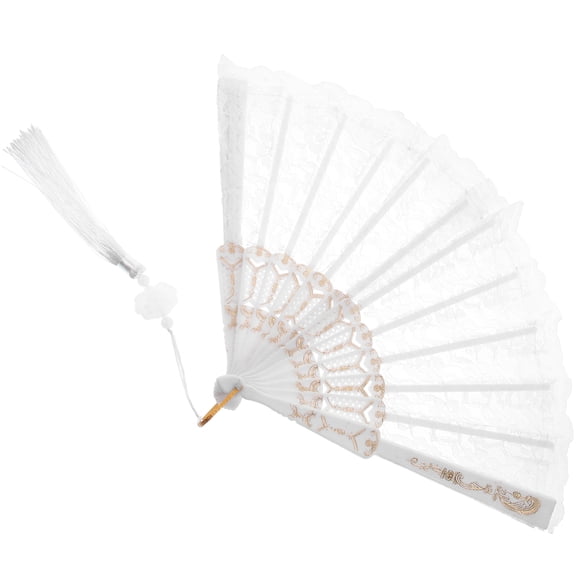 SEWCHICS Vintage Style Handheld Folding Fan for Women, White Portable Cooling Fan, 1 Piece