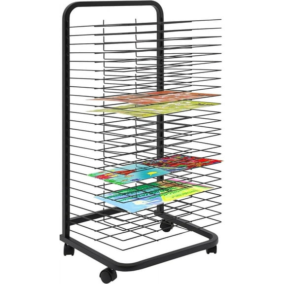 25-Shelf Mobile Art Drying Rack for Art Studios and Classrooms, Heavy-Duty Stackable Iron Art Rack Wall Mounted Drying Rack-16.5" x 17.3" x 35.4"