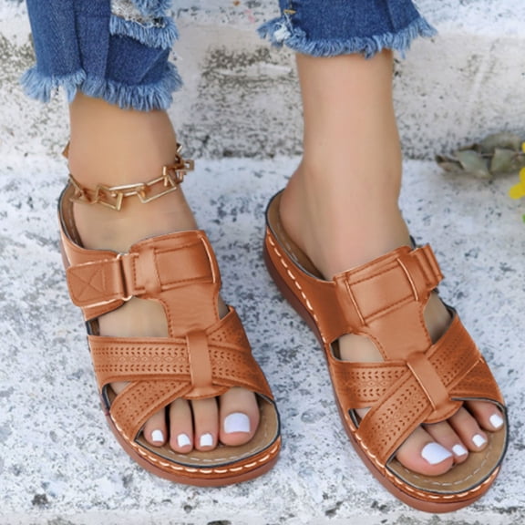 Fashion Plus Size Slide Sandales for Womens Summer Casual Solid Color Fish Mouth Wedge Heel Thick Bottom Slippers