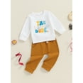 thumbnail image 3 of Suealasg Toddler Baby Boys Birthday Clothes 6M 1T 2T 3T Long Sleeve Letter Print Sweatshirt Sweatpants Sets Infant Boys Fall 2Pcs Outfits, 3 of 8