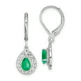 thumbnail image 1 of 925 Sterling Silver Emerald Teardrop Leverback Earrings Drop Dangle Birthstone May, 1 of 6