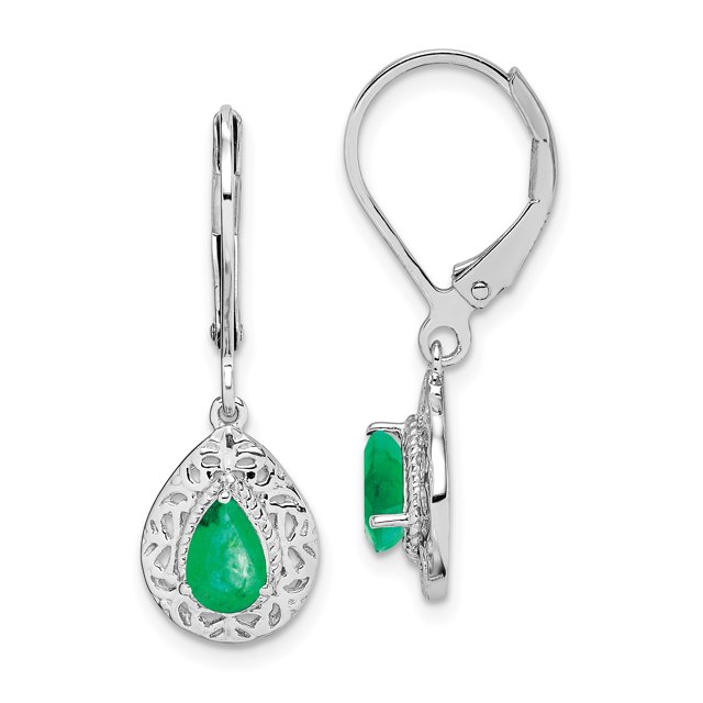 925 Sterling Silver Emerald Teardrop Leverback Earrings Drop Dangle Birthstone May