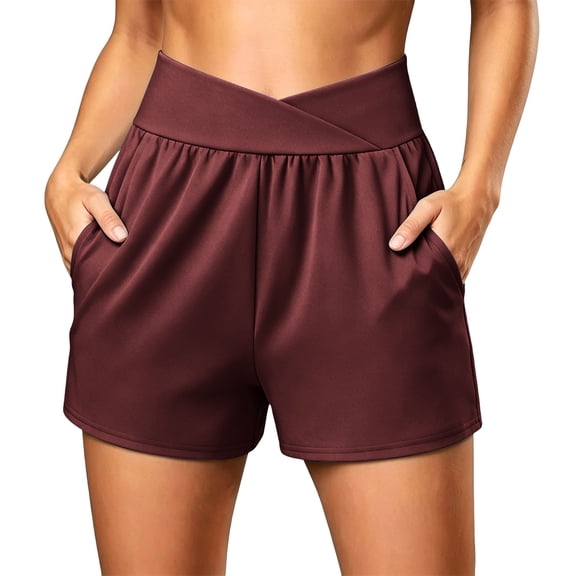 vdgthytj Running Shorts for Women Crisscross High Waist Wide Leg Loose Fitted Jogger Gym Athletic Shorts with Pockets
