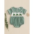 thumbnail image 4 of Baby Toddler Girls Summer Sweet Romper 3 6 12 18 Months Infant Short Sleeve Doll Collar Tractor Embroidery Plaid Romper, 4 of 9