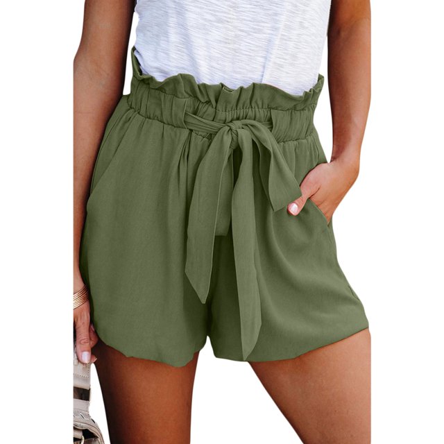 VISgogo, pantalones cortos sueltos informales de verano para mujer, pantalones cortos elásticos de cintura alta con cordones de Color sólido a la moda VISgogo moda