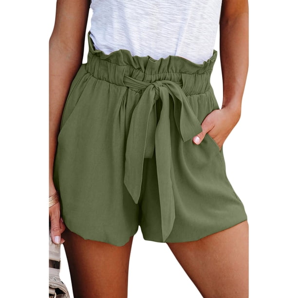 Txlixc Pantalones cortos sueltos casuales de verano para mujer Pantalones cortos elásticos de cintura alta con cordones a la moda Txlixc Sexy