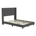 thumbnail image 2 of Merrick Lane Modern Full Platform Bed with Padded Channel Stitched Charcoal Faux Linen Upholstered Wingback Headboard and 8.6" Underbed Clearance, 2 of 11