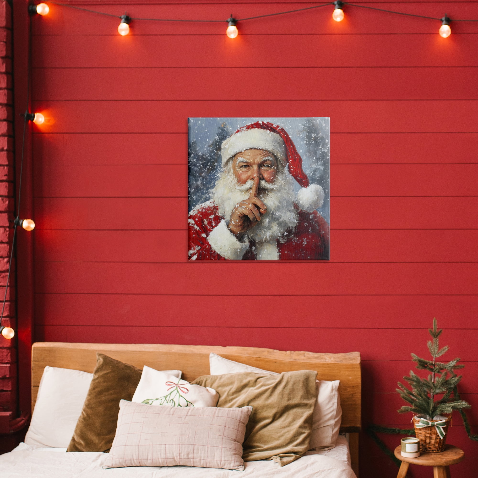 Secret Santa Shh Canvas Wall Art, design by Petal Prints Design
