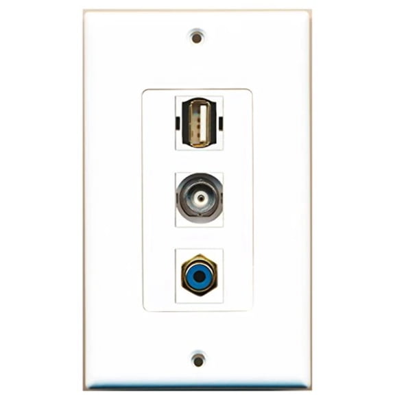 RiteAV - 1 Port RCA Blue and 1 Port USB A-A and 1 Port BNC Decorative Wall Plate Decorative