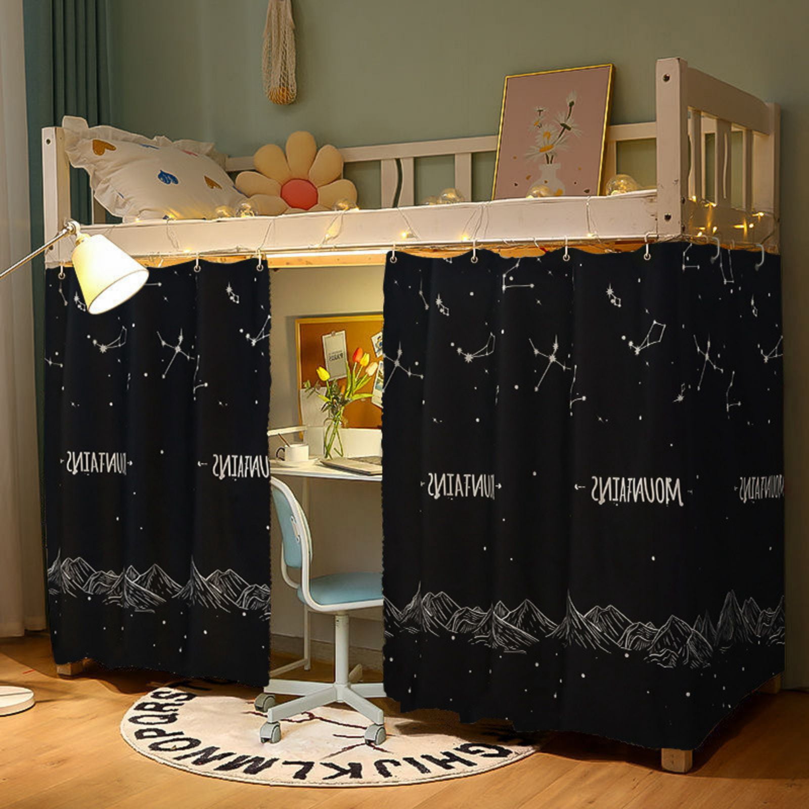 2 Panels Bottom Bunk Bed Curtains Privacy Curtains Breathable Dustproof Bed Blackout Curtains Privacy Cloth Panels Underbed Loft Bed Canopy Tent Curtain Shading Drapes for Dorm