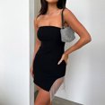 thumbnail image 3 of Falda Vestido ajustado con flecos para mujer Vestido de fiesta club con cremallera y dobladillo asimétrico de color sólido Kuymtek Negro T M para Mujer, 3 of 5