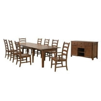 Simply Brook 10-PC 62-134" Expanding Dining Table Set & Buffet Amish Brown Wood