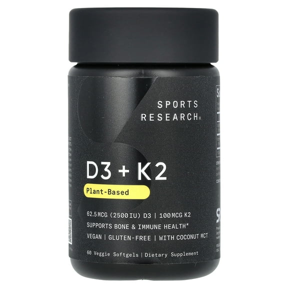 Sports Research D3   K2, Plant-Based, 60 Veggie Softgels