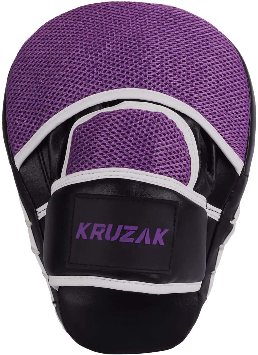 Kruzak Two-Tone Focus Mitts and Boxing Gloves Set for Kickboxing and Muay Thai MMA Training - Fitness Kit with Punching Pads for Martial Arts and Karate (Black/Purple, 16 oz)