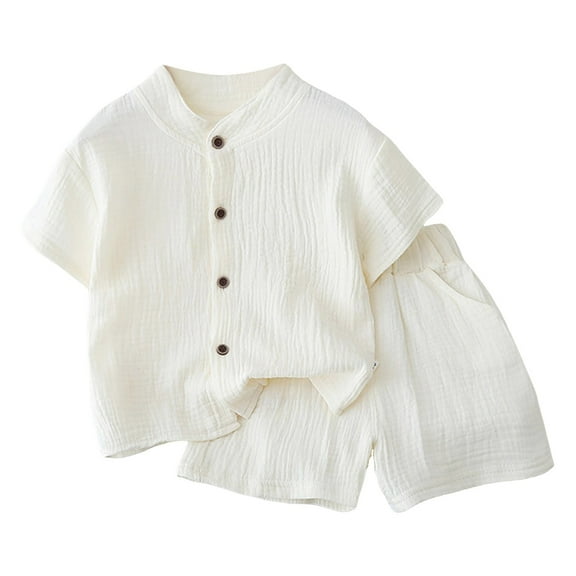 Gibobby Toddler Boys Toddler Boys Baby Boys Clothes Set Toddler Infant Boys Button Up Shirt Tops   Cotton Gauze Shorts Summer Outfit 2PCS with Pockets(12-18 Months,Beige)