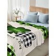 thumbnail image 4 of California King Size Flat Sheet Only, St. Patrick's Day Soft Brushed Microfiber Bed Sheets, Green and Black Checkered Lucky Hotel Quality Breathable Bedding Top Sheet, Easy Care, 108"x98", 4 of 9