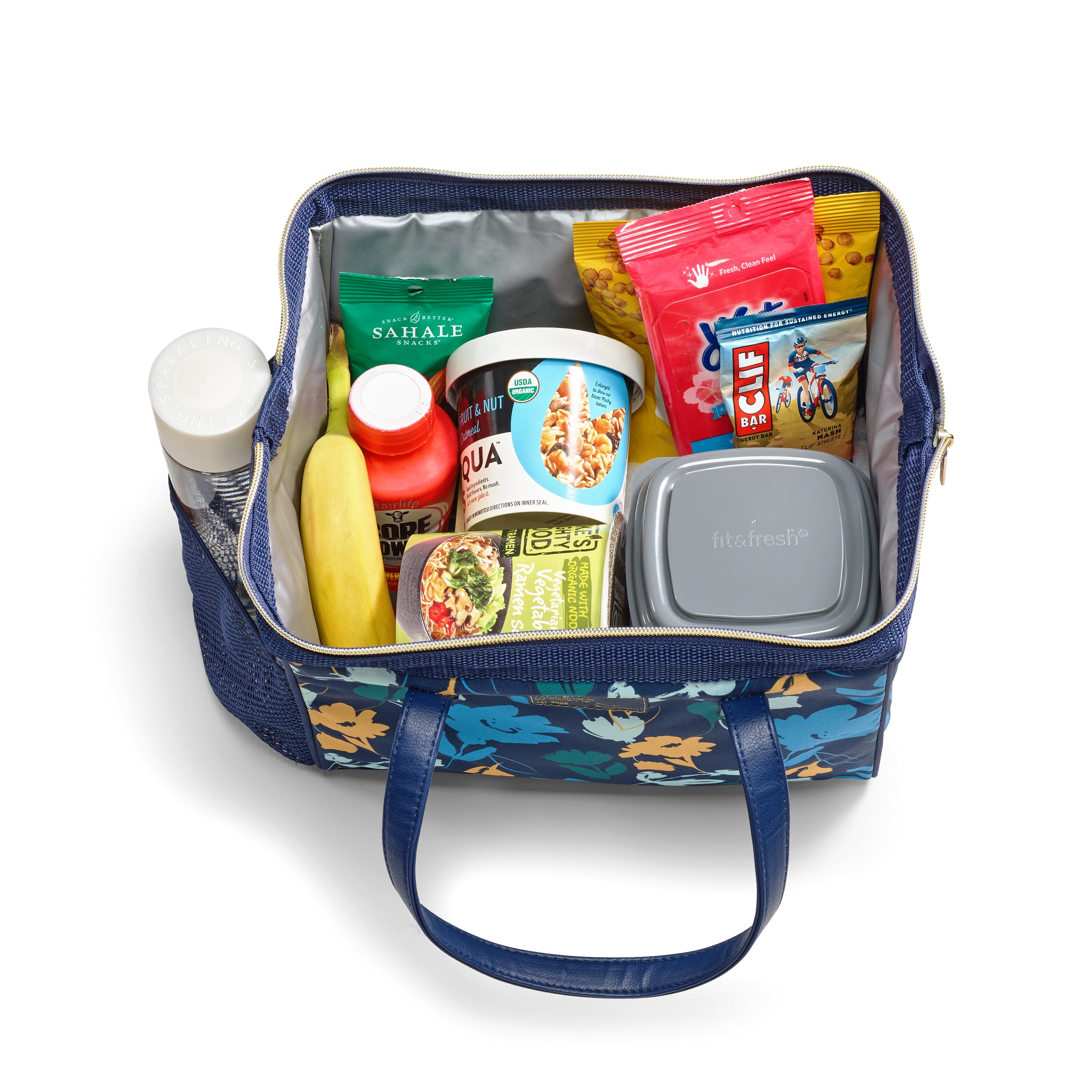 Fit + Fresh Cloverdale Adult Insulated Lunch Bag with Containers, Cute Lunch Bag For Women, Navy