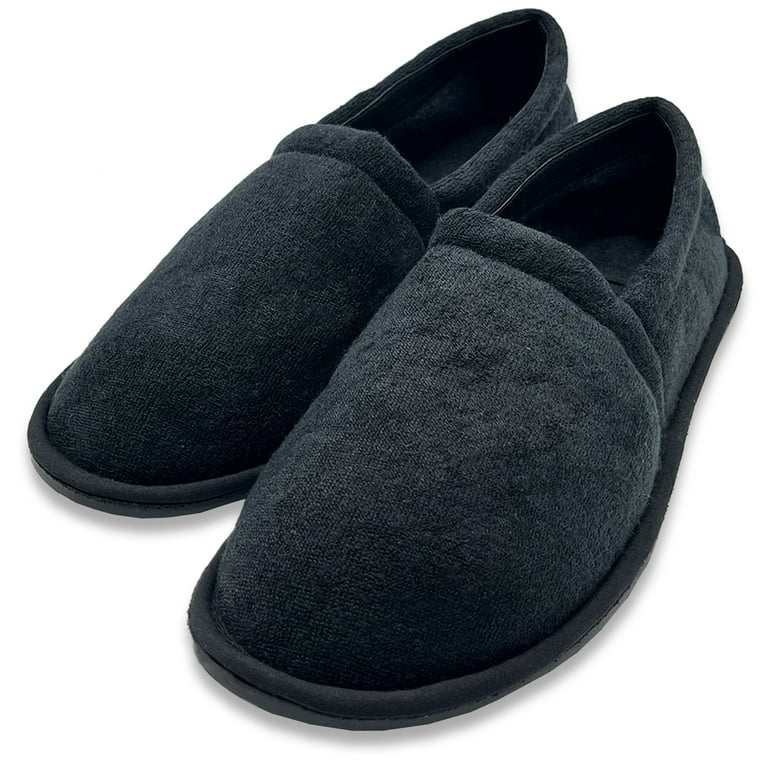 SLM Men's Corduroy Slippers Black Moccasin House Shoes Bedroom Slip On 
