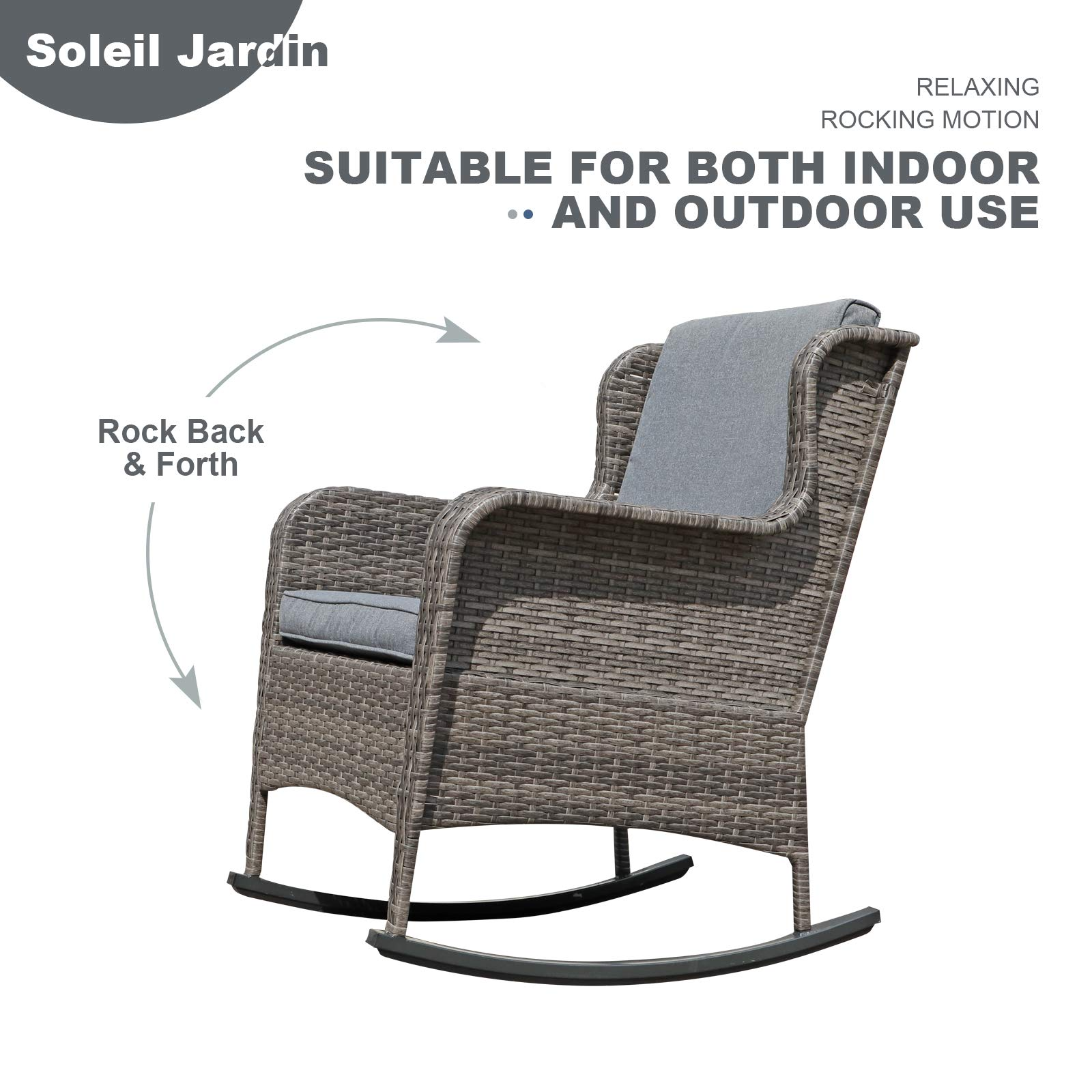 Soleil Jardin Wicker High Back & Slat Back Rocking Chair, Gray - image 3 of 7