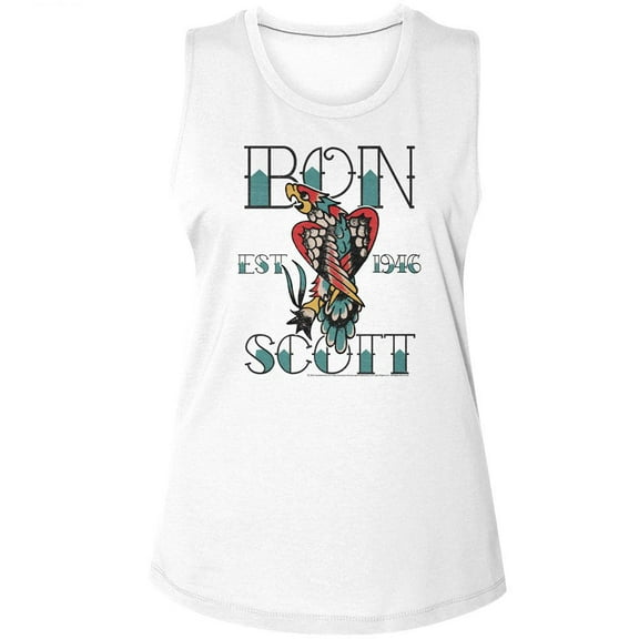 Bon Scott AC/DC Tattoo White Women's Muscle Tank Top T-Shirt