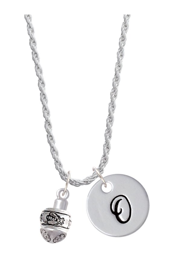 Silvertone Napoleon's Bee Spinner Silvertone Script Initial Disc - O - Charm Necklace, 20"+3"