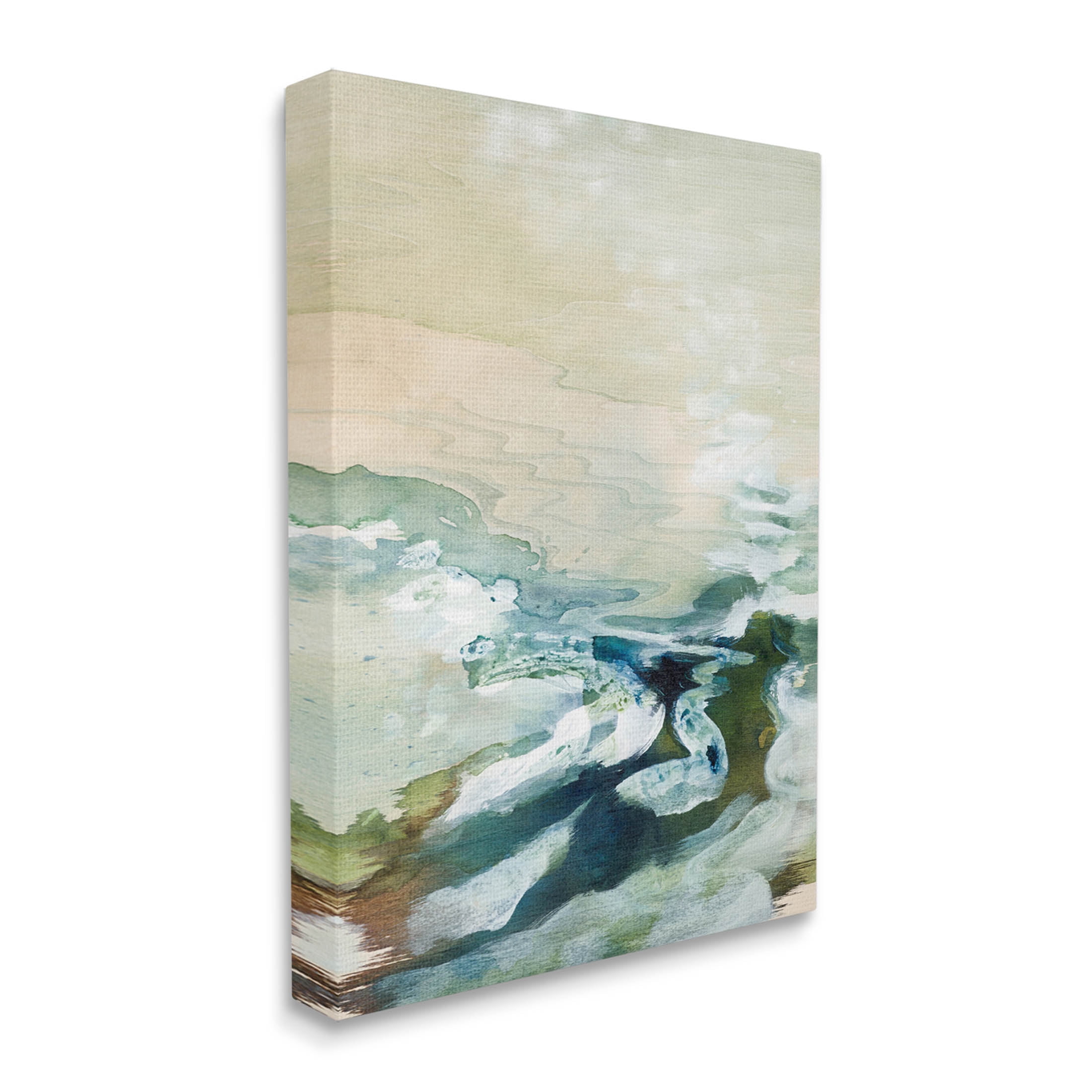 Modern Beach Waves Splash Abstract Painting Gallery Wrapped Canvas Print Wall Art