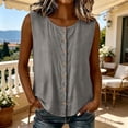 thumbnail image 2 of Fewfanhot Women's Tops, Tees & Blouses Tank Tops Casual Scoop Neck Button Summer Button-up Cotton Beach Sleeveless Tops, 2 of 9