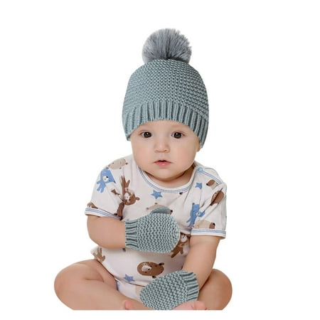 

Toddler Winter Gloves Baby Beanie For Boy Girl Cap Cotton Knitted Winter Warm Hats+Gloves Set