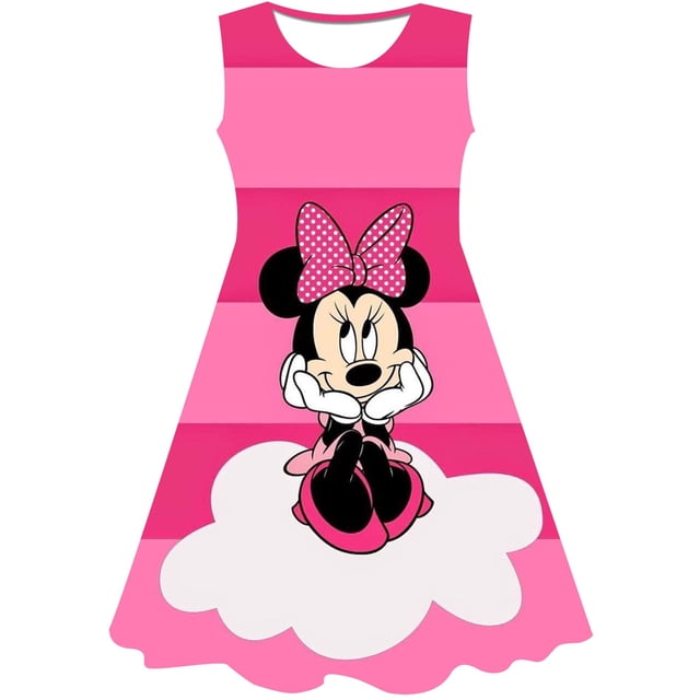 Disney Minnie Mickey Mouse 3D estampado niñas vestido Casual lindo cumpleaños fiesta verano Minnie Mickey Comfort princesa Dress8T Gao Jinjia LED