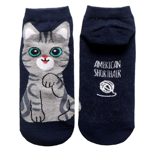 TIEVOSA Ladies and Girls Cute Cartoon Three Small Animal Cat Socks(Blue)