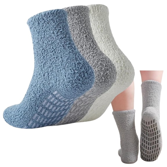 3 Pairs of Women's Non-slip Socks with Silicone Strips-soft and Comfortable, Warm and Practical Hospital and Yoga Socks, Winter Ankle Support, Ideal Gift for Nurses and Patients