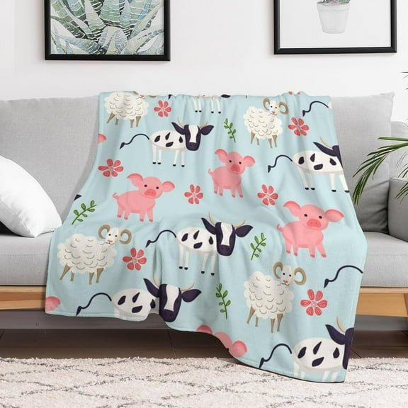 Farm Animals Pig Flannel Fleece Throw Blanket Soft Blanket for Couch,Cozy,Warm,Lightweight,50x60 Inches