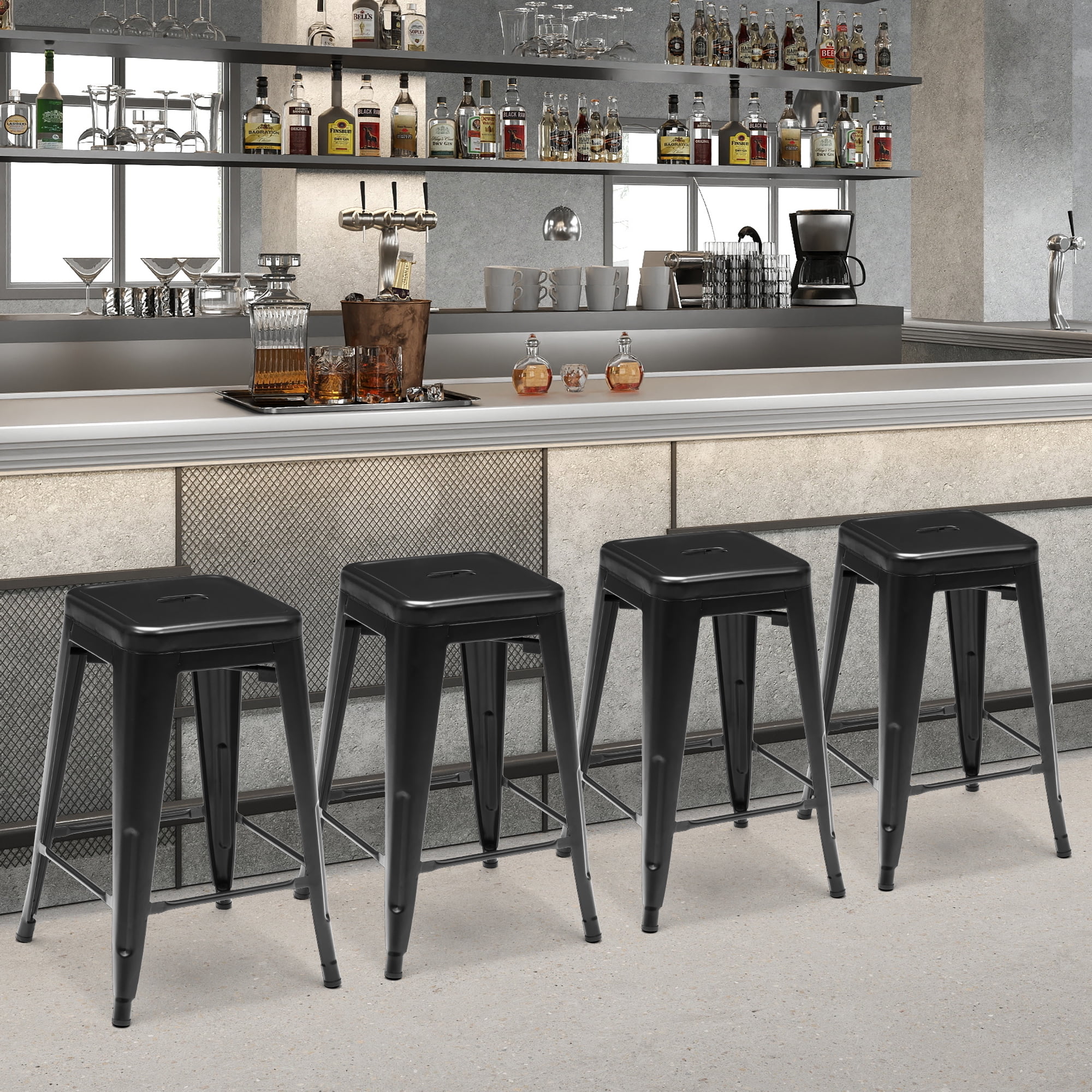 Metal Bar Stools, 4-Pack, Backless Counter Height, Stackable