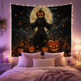 thumbnail image 2 of Pumpkin Head Figure Standing in a Dark Field, Eerie Gothic Style for Halloween Decor Lovers, Haunted Wall Decor, Halloween Gift, Tapestry Wall Hanging for Entryway and Dorm, 2 of 7