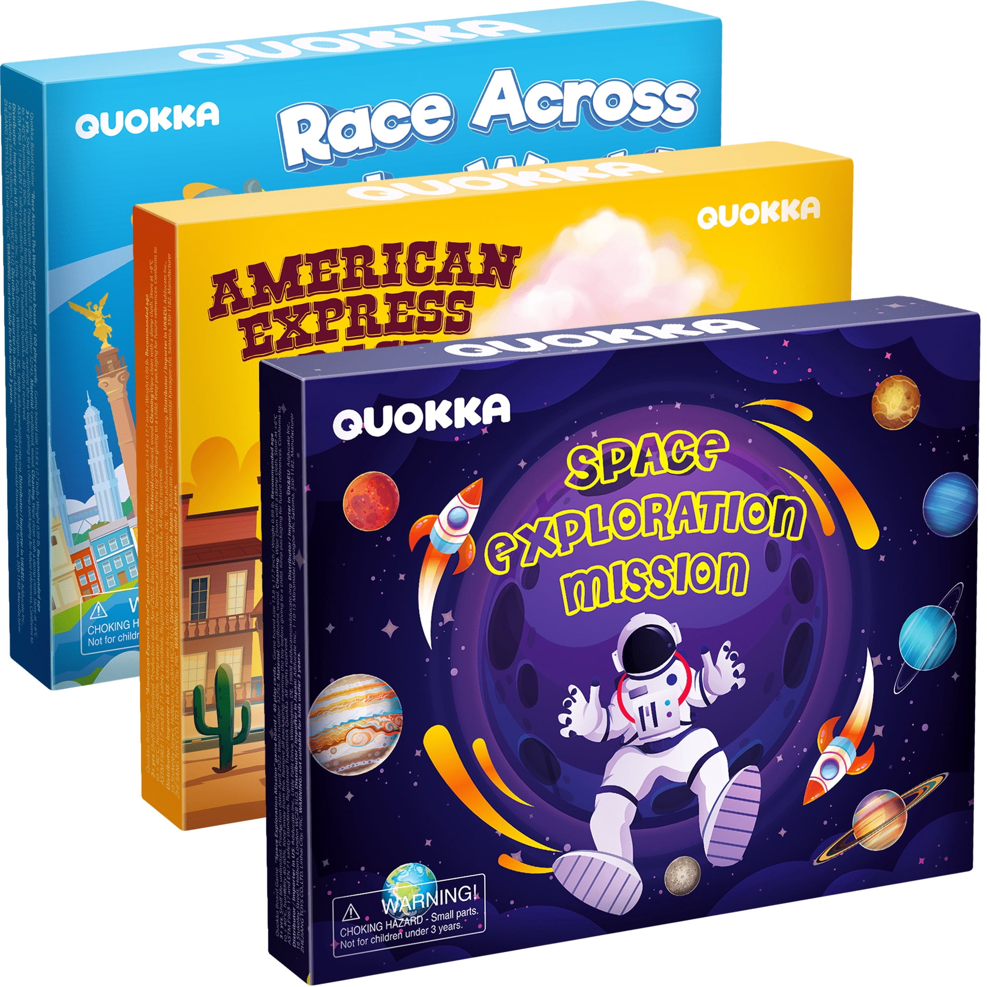 Quokka Learning Board Games for Kids 6-8 - Educational Trivia Cards Ages 8-12 - 3X Set World USA Map & Space