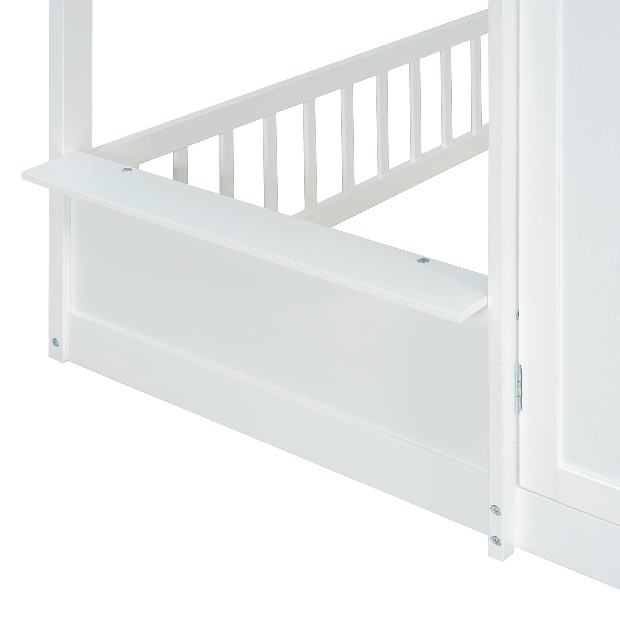 Leumius Full Over Full House Bunk Bed with Storage Staircase & Shelves, Wooden Kids Bunk Bed Frame with Playhouse Design, Roof & Door, Storage Steps and Open Shelving for Boys Girls White+Green