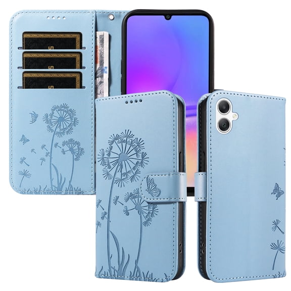 Flip Phone Case for Samsung Galaxy A06, Card Holder and Kickstand, Shockproof and Scratch Resistant, Sky Blue