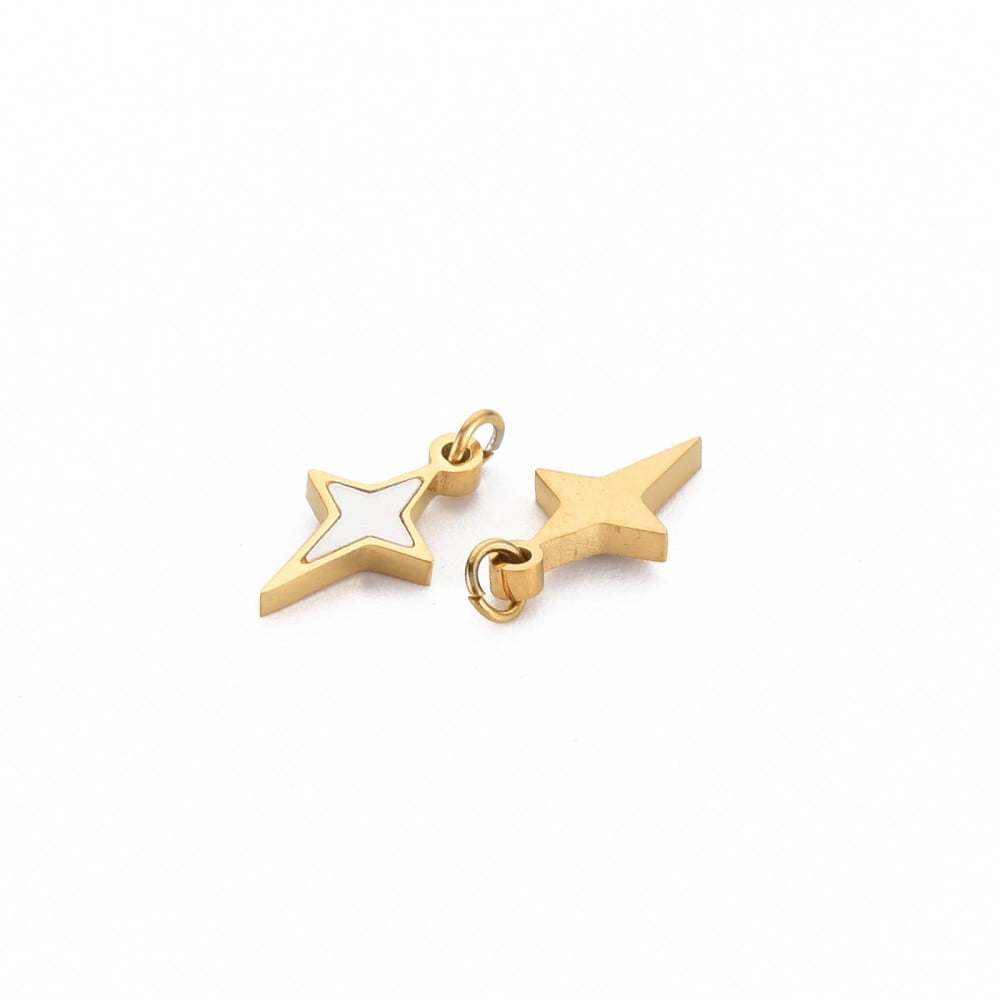 20pcs Ion Plating(IP) 304 Stainless Steel with Jump Rings and Shell Star Golden 11x6.5x1.5mm Jump Ring: 3x0.5mm 2mm inner diameter