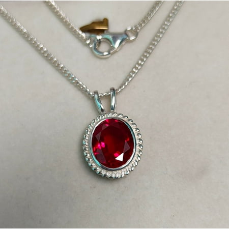 Red Ruby Gemstone Round Pendant Necklace for Women in 925 Sterling Silver | Elegant Birthstone Jewelry