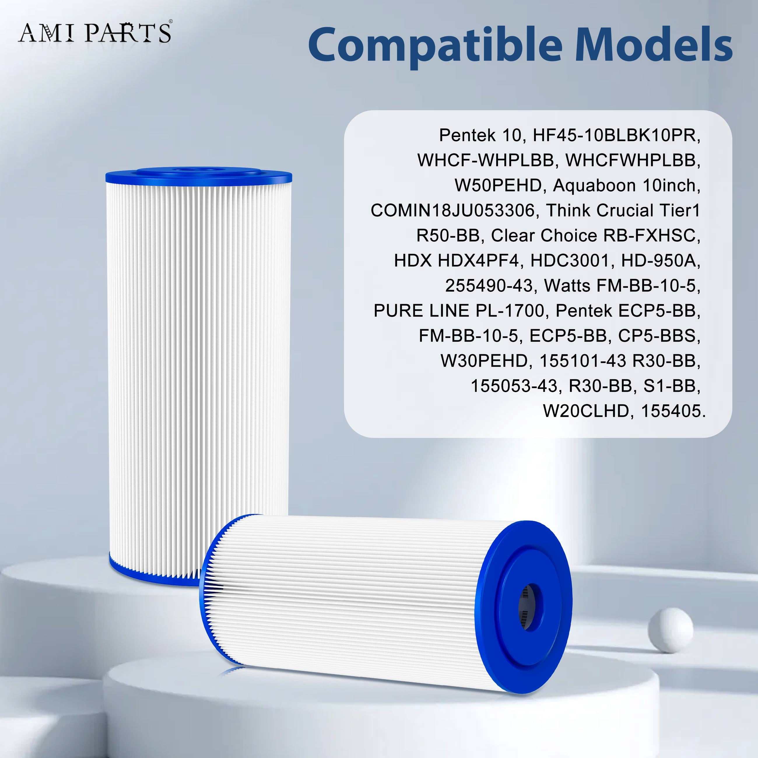 AMI PARTS 5 Micron 10" x 4.5" Whole House Pleated Sediment Filter for Well Water,American Plumber W50PEHD, W10-PR, Culligan R50-BBSA
