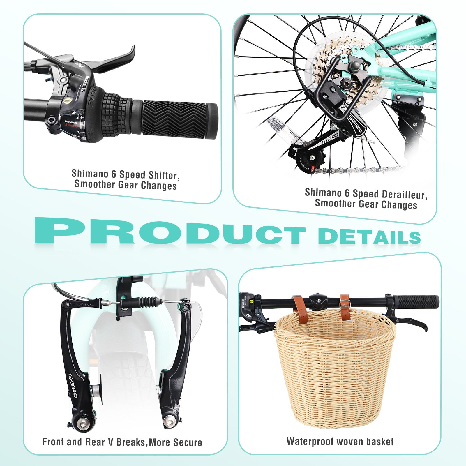 Mountain Bikes 20 Inch Folding Bike for Adults with Basket, Phone Holder & Fenders, Steel Frame 6-Speed City Commuter, Dual V-Brake Portable Compact Bicycle for Men & Women,Road Bikes