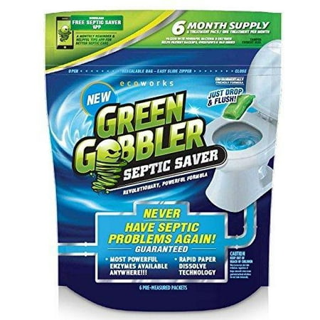 Green Gobbler SEPTIC SAVER Bacteria Enzyme Pacs - 6 Month Septic Tank Supply (FREE Green Gobbler REMINDER APP) 7.8 oz