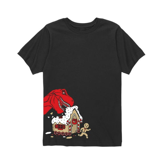 Instant Message - Dino Gingerbread House Side Hit - Christmas Baking Youth Short Sleeve Tee