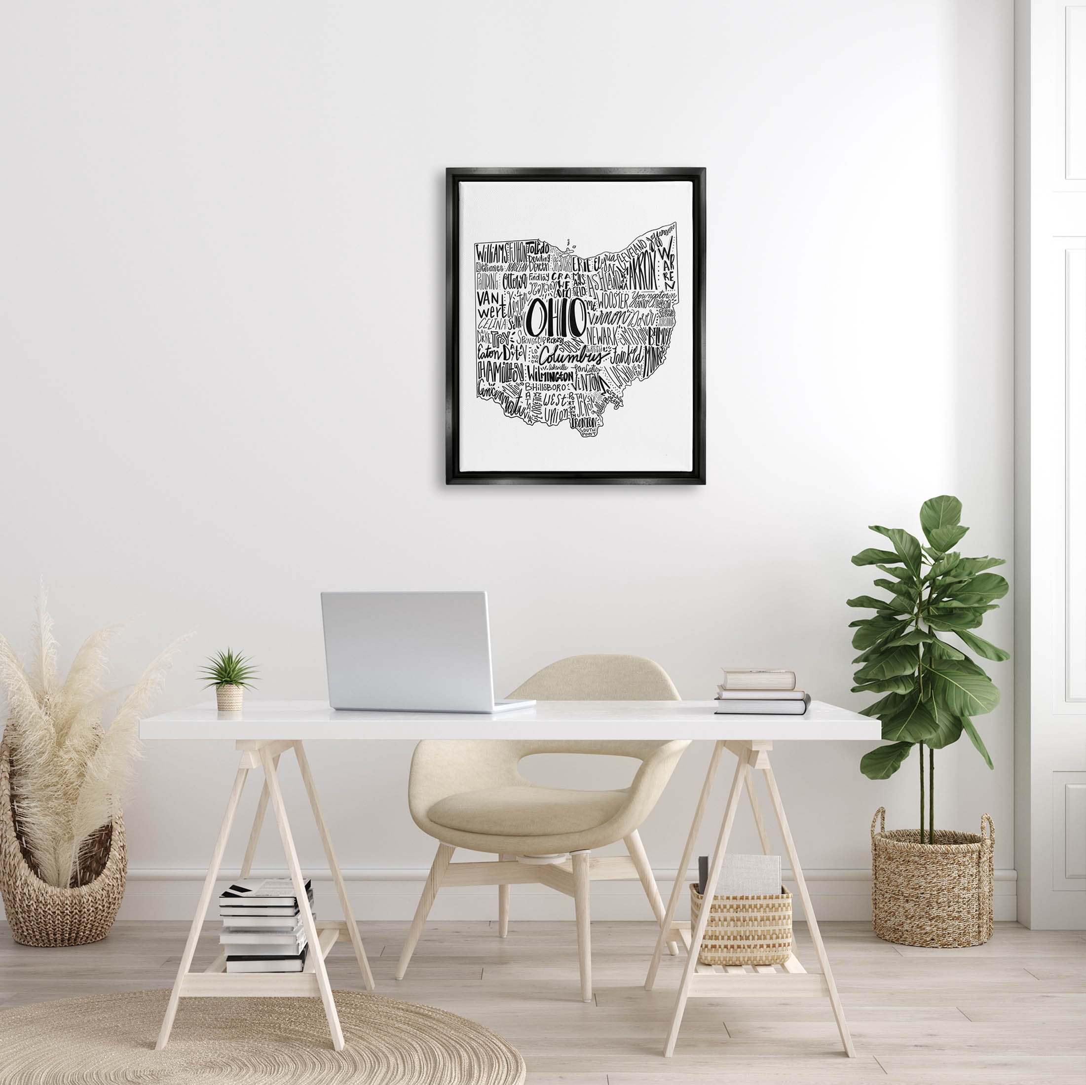 Stupell Industries Typography Cities Ohio State Graphic Art Jet Black Floating Framed Canvas Print Wall Art, Design by The Saturday Evening Post