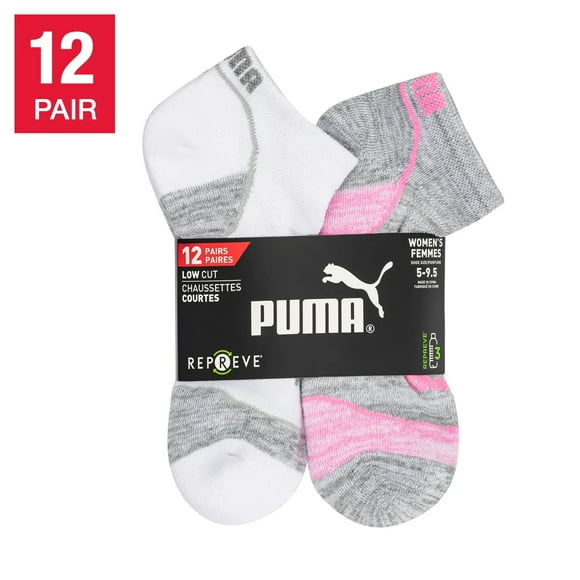 Puma Chaussettes Athlétiques pour Femmes Repreve, 12 Paires, Blanc